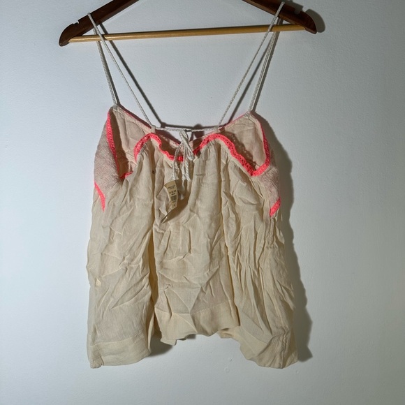Cream Camisole with Pink Ruched Neckline and Spaghetti Straps - Picture 3 of 11
